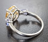 Чудесное серебряное кольцо с цитрином, танзанитами и синими сапфирами