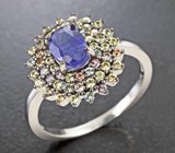 Праздничное серебряное кольцо с разноцветными сапфирами
