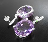 Серебряные серьги с крупными аметистами 44,62 карата и цаворитами