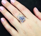 Шикарное серебряное кольцо с танзанитами