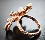 Серебряное кольцо с кристаллическими эфиопскими опалами, хризопразом и перидотами