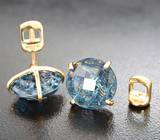 Золотые пусеты с чистейшими London топазами авторской огранки 10,05 карата