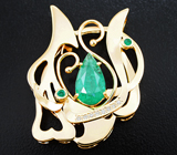 Золотой кулон-трансформер с ярким уральскими изумрудом 2,45 карата, малыми изумрудами и бриллиантами