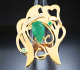 Золотой кулон-трансформер с ярким уральскими изумрудом 2,45 карата, малыми изумрудами и бриллиантами