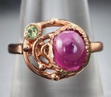 Серебряное кольцо с корундом 2,16 карата и перидотом