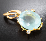 Золотой кулон с крупным аквамарином 13,34 карата и танзанитами