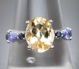 Серебряное кольцо с цитрином, танзанитами и сапфирами