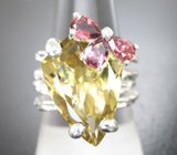Серебряное кольцо с цитрином 12,1 карата и турмалинами