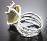 Серебряное кольцо с цитрином 12,1 карата и турмалинами