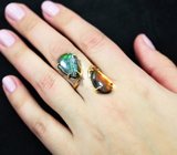 Разъемное золотое кольцо с крупным ярким аммолитом аммонита 9,14 карата