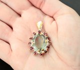 Серебряный кулон с зеленым аметистом 11,75 карата и родолитами