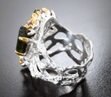 Серебряное кольцо с кристаллами турмалина 6,72 карата, родолитами гранатами и аметистами