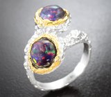 Серебряное кольцо с кристаллическими черными опалами 3,05 карата