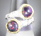Серебряное кольцо с кристаллическими черными опалами 3,05 карата