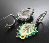 Серебряные серьги с резными цитринами 16,55 карата, диопсидами и хризопразом