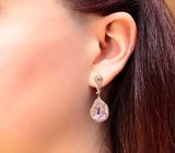 Крупные золотые серьги с ярко-розовыми кунцитами высокой чистоты 16,55 карата, танзанитами и бриллиантами