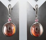 Серебряные серьги с карнелианом 15,8 карата и розовыми турмалинами