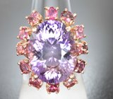 Серебряное кольцо с аметистом 13,84 карата и турмалинами