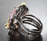 Серебряное кольцо с резным кварцем 20,19 карата, топазами и сапфирами