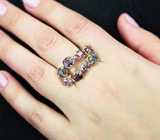 Крупное золотое кольцо с россыпью разноцветных шпинелей 6,78 карата и бриллиантом Золото