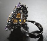 Серебряное кольцо с цитрином 13,98 карата, голубыми топазами и аметистами