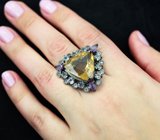 Серебряное кольцо с цитрином 13,98 карата, голубыми топазами и аметистами