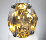 Серебряное кольцо с крупным цитрином 25,02 карата и родолитами