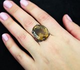 Серебряное кольцо с крупным цитрином 25,02 карата и родолитами