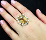 Серебряное кольцо с крупным цитрином 20,1 карата, разноцветными турмалинами и сапфирами