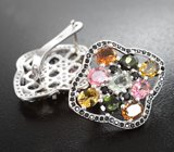 Праздничные серебряные серьги с разноцветными турмалинами