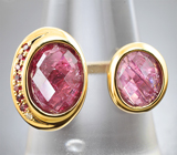 Золотое кольцо с земляничной и рубиновой шпинелями авторской огранки 4,08 карата и бриллиантом