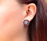 Шикарные серебряные серьги с голубыми апатитами и родолитами