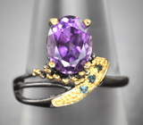 Серебряное кольцо с аметистом 1,84 карата и сапфирами Серебро 925