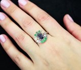 Серебряное кольцо с синим сапфиром, изумрудами, кристаллическими эфиопскими опалами и танзанитом