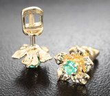 Золотые пусеты с яркими уральскими изумрудами высокой чистоты 0,29 карата