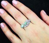 Превосходное серебряное кольцо с изумрудами и танзанитами