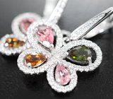 Эффектные серебряные серьги с разноцветными турмалинами