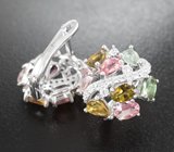 Превосходные серебряные серьги с разноцветными турмалинами