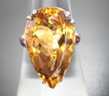 Серебряное кольцо с крупным цитрином и родолитами