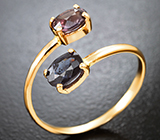 Золотое кольцо с редкими насыщенными гранатами со сменой цвета 1,67 карата