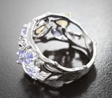 Серебряное кольцо с ограненными эфиопскими опалами и танзанитами