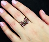 Серебряное кольцо с родолитами и аметистами