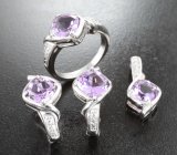 Замечательный серебряный комплект с аметистами