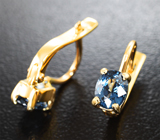 Золотые серьги с редкими синими шпинелями высокой чистоты 1,2 карата