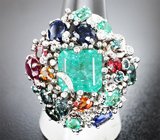 Эксклюзив! Роскошное золотое кольцо с ярким уральским изумрудом высокой чистоты 6,43 карата в окружении лучших самоцветов
