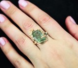 Золотое кольцо с крупным неново-зеленым турмалином 12,81 карата и бриллиантами