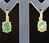 Золотые серьги с яркими полупрозрачными ограненными эфиопскими опалами 2,51 карата