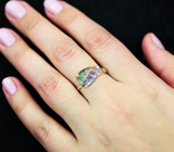 Золотое кольцо с ярким контрастным ограненным черным опалом 1,08 карата