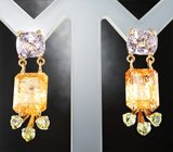 Золотые серьги с пурпурными шпинелями 3,71 карата, империал топазами и мали гранатами Золото