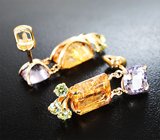 Золотые серьги с пурпурными шпинелями 3,71 карата, империал топазами и мали гранатами Золото